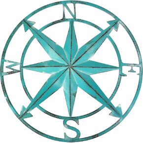 Nautical Compass Rose Wall Hanging Sculpture - Galvanized Grey Finish Metal Indoor Outdoor Ocean Decor - 20.5 Inch Diameter Elegant Maritime Home Accent Piece in Kuwait