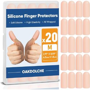 20Pcs Gel Finger Cots,Silicone Finger Protectors for Fingertip Thumb Protection, Great for Arthritis, Trigger, Cracking, Blisters, Callus, Hangnail & Pain Relief (Nude, M) in Kuwait
