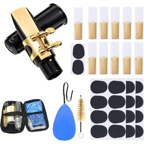 40Pcs Alto Saxophone Mouthpiece Kit Includes 1Pcs Mouthpiece with Gold Sax Ligature Plastic Cap, 11Pcs 2.5 Reeds, 26Pcs Mouthpiece Pads, 1Pcs Cleaning Brushes, Cleaning Cloth, Storage Case in Saudi Arabia