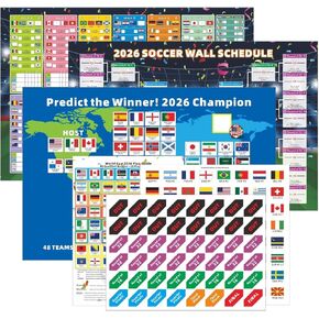 World Cup 2026 Soccer Bracket Posters Set 16.5x22in Pre-Filled Group Stage Fixtures, Position-Labeled Knockout Schedule, Nation Guide Sticker & Interactive Flag Cards Wallchart for Football Fans in Saudi Arabia