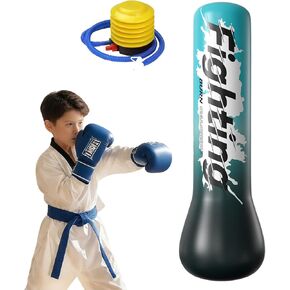 QISHENG- Inflatable Boxing Sandbag, 48" Freestanding Punching Bag for Teens & Adults, Equipment for Taekwondo, Karate & Kickboxing Training. in Kuwait