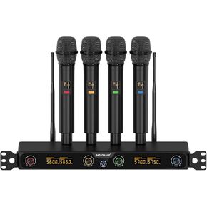 نظام ميكروفون لاسلكي ذو 4 قنوات، مجموعة ميكروفون لاسلكي قابل للتركيب على حامل UHF مع ترددات 4 × 10، نطاق 260 قدم، ميكروفون ديناميكي محمول للغناء والكاريوكي والكنيسة ودي جي والحفلات (MWM-41F) in Kuwait
