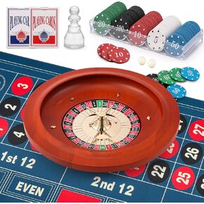 مجموعة عجلات الروليت: عجلة روليت مقاس 11 بوصة مقاس 47.2 * 23.6 بوصة، بساط لباد بتصميم طاولة الروليت، 100 قطعة من رقائق البوكر ABS، علامة فوز الروليت، مجموعتان من أوراق اللعب، مجموعات ألعاب الكازينو in Kuwait