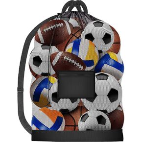 حقيبة كرة شبكية سهلة الاستخدام للغسيل - ما يصل إلى 15 كرة، حامل حقيبة للمعدات الرياضية ذات سعة كبيرة مع حزام قابل للتعديل وإغلاق برباط - لكرة القدم وكرة السلة والكرة الطائرة in Kuwait