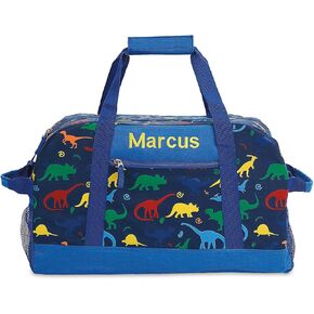 Dinosaur Personalized Medium Duffel Bag for Kids - Blue with Rainbow Dinosaur Print, 11 x 12 x 23 inches in Kuwait