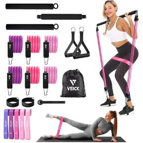 مجموعة قضبان البيلاتس من فيك مع أشرطة مقاومة، أربطة تمرين مرنة للرجال والنساء، مجموعة من 5 أربطة مقاومة للتمارين المنزلية واللياقة البدنية وتدريبات القوة in Kuwait