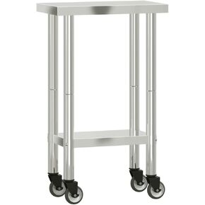 vidaXL Stainless Steel Kitchen Work Table on Wheels - 21.7"x11.8"x33.5" | Mobile Prep Station for Restaurants, Bars, Homes in Kuwait