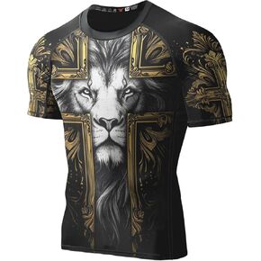 Rash Guard for Men Print 3D Never Fade with UPF 50+ Short Sleeve Compression Shirt for Men in Saudi Arabia