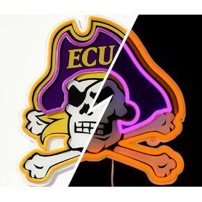 Officially Licensed ECU Pirates LED Neon Sign – 14.16" x 15" Purple & Gold-Emitting Wall Light with Adjustable Brightness, Inline Dimmer & On/Off Switch, USB Powered with Adapter – College Wall Décor in Kuwait