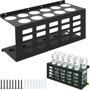 حامل أنبوب السد المعدني مثبت على الحائط، 11 فتحة حامل أنبوب السد السيليكون، رف تخزين مسدس الشحوم، منظمات العمل والتخزين لأدوات مرآب ورشة العمل (أسود) in Kuwait