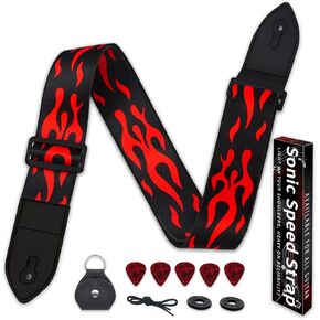Guitar Strap,Acoustic Electric Guitar Straps With Leather Pick Box and 5 PCS Picks Guitar Accessories,Best Gifts for Kids, Guitarists(Red) in Kuwait