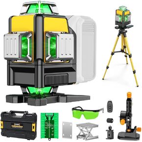 Laser Level with Tripod Compatible with DeWalt 20V Battery, 4D Green 16-Line 4x360° Self Leveling Lazer Leveler Tool for Construction, Floor Tile, Home Renovation, Indoor Use, NO Battery in Kuwait