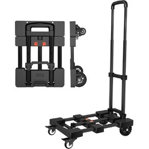 شاحنة يدوية شديدة التحمل بسعة 500 رطل مع مقبض قابل للسحب بلمسة واحدة ولوحة قابلة للتمديد، عربة دوللي محمولة قابلة للطي مع 4 عجلات مع مكابح عربة أمتعة قابلة للطي للسفر/الاستخدام المنزلي، أسود in Kuwait