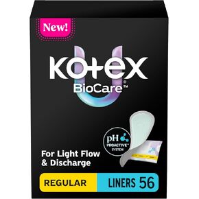 Kotex BioCare Daily Liners, Wrapped, Light Absorbency, Regular Length, 56 Count (Packaging May Vary) in Kuwait