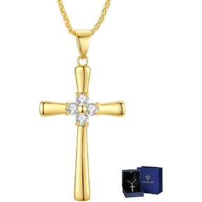 Gold Moissanite Cross Necklace for Women Wife in Light-Up Gift Box - Christian Chain Jewelry with Love Card, Her Shinning Anniversary Birthday Gifts for Wife Girlfriend, Womens Cross Jewelry (18K Gold Plated) in Kuwait