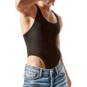 MIZOK Men's Ribbed Slimming Shapewear Racerback Bodysuit Leotard Compression One Piece Wrestling Singlet Black S in Kuwait