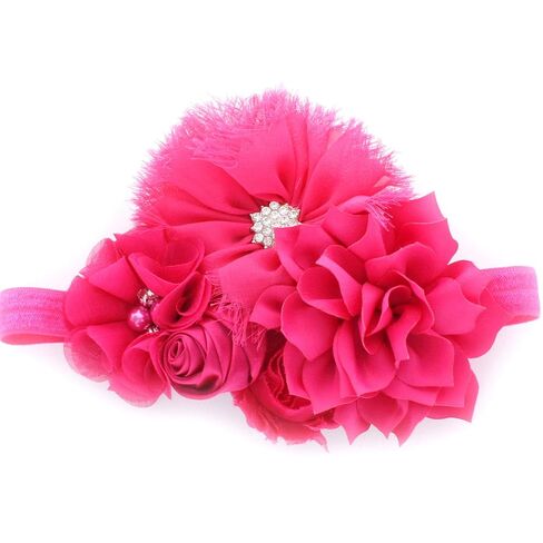 My Lello Headband Shabby Fabric Flower Cluster Baby - Infant - Toddler - Girl Stretchy Elastic Mineral Ice in Kuwait