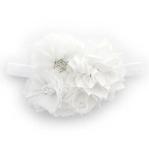 My Lello Headband Shabby Fabric Flower Cluster Baby - Infant - Toddler - Girl Stretchy Elastic Mineral Ice in Kuwait