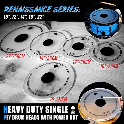 مجموعة رؤوس طبلة معززة مكونة من 5 قطع - 10-22 بوصة مع نقطة سوداء لمقاومة الانبعاج وصوت جهير أعمق، ومتانة مزدوجة، ودفء معزز، و10 مل PET + رقعة 0.28 مم للمجموعات القياسية in Kuwait