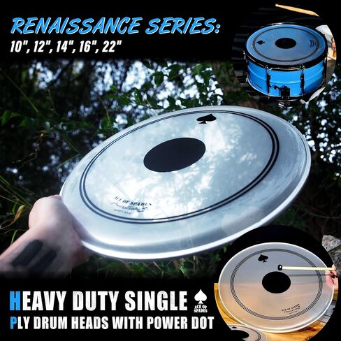 مجموعة رؤوس طبلة معززة مكونة من 5 قطع - 10-22 بوصة مع نقطة سوداء لمقاومة الانبعاج وصوت جهير أعمق، ومتانة مزدوجة، ودفء معزز، و10 مل PET + رقعة 0.28 مم للمجموعات القياسية in Kuwait