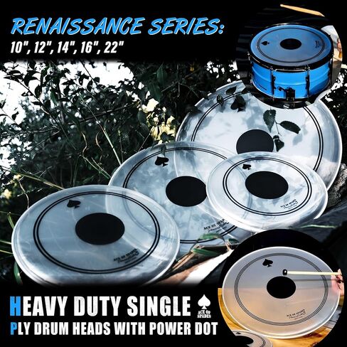 مجموعة رؤوس طبلة معززة مكونة من 5 قطع - 10-22 بوصة مع نقطة سوداء لمقاومة الانبعاج وصوت جهير أعمق، ومتانة مزدوجة، ودفء معزز، و10 مل PET + رقعة 0.28 مم للمجموعات القياسية in Kuwait