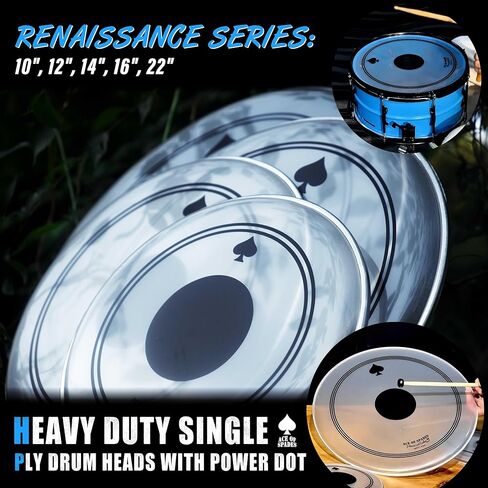 مجموعة رؤوس طبلة معززة مكونة من 5 قطع - 10-22 بوصة مع نقطة سوداء لمقاومة الانبعاج وصوت جهير أعمق، ومتانة مزدوجة، ودفء معزز، و10 مل PET + رقعة 0.28 مم للمجموعات القياسية in Kuwait