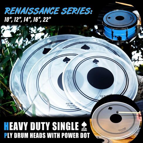 مجموعة رؤوس طبلة معززة مكونة من 5 قطع - 10-22 بوصة مع نقطة سوداء لمقاومة الانبعاج وصوت جهير أعمق، ومتانة مزدوجة، ودفء معزز، و10 مل PET + رقعة 0.28 مم للمجموعات القياسية in Kuwait