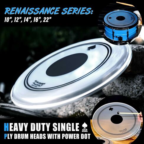 مجموعة رؤوس طبلة معززة مكونة من 5 قطع - 10-22 بوصة مع نقطة سوداء لمقاومة الانبعاج وصوت جهير أعمق، ومتانة مزدوجة، ودفء معزز، و10 مل PET + رقعة 0.28 مم للمجموعات القياسية in Kuwait