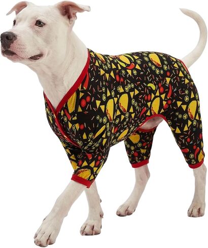Lovinpet Giant Dogs Pajamas Onesies ، Big Dog Onesie Post Surgery Wear ، PJs لـ Pitbulls ، بيجامات بيتبول الخفيفة الوزن ، الكلب الكامل PJS ، طباعة تاكو أسود ، ملابس بيتبول ، متوسطة in Saudi Arabia