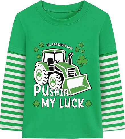 DDSOL Boy Toddler St Patricks Day Shirt Dinosaur Monster Truck Long Sleeve T-Shirt Lucky Shamrock Clover Tee Top Kid Clothes in Kuwait