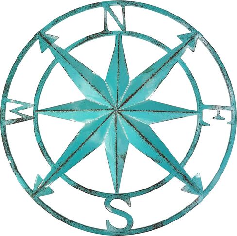 Nautical Compass Rose Wall Hanging Sculpture - Galvanized Grey Finish Metal Indoor Outdoor Ocean Decor - 20.5 Inch Diameter Elegant Maritime Home Accent Piece in Kuwait