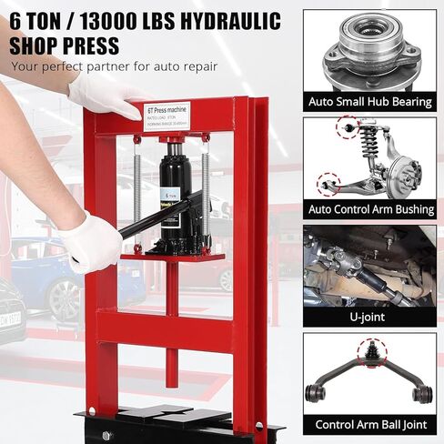6 Ton Hydraulic Press, Heavy-Duty Shop Press, Adjustable Garage Floor Shop Bearing Press with Stamping Plates for Garage Bending, Straightening & Stamping in Saudi Arabia