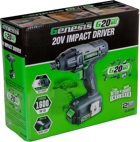 Genesis G20MAX 20V Drill/Impact Driver Combo Kit مع بطاريتين 2.0AH ، شاحن ، حقيبة تخزين ، وضمان لمدة عامين in Kuwait