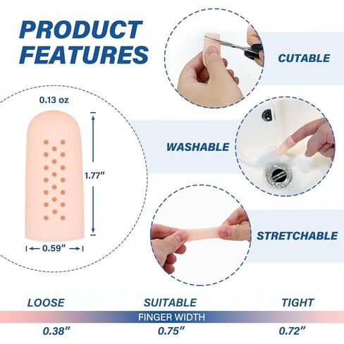 واقيات جل للأصابع مع فتحات هوائية، أغطية أصابع من السيليكون، أغطية وأغطية لحماية أطراف الأصابع، مثالية للزناد، والتهاب المفاصل، والتشقق، والبثور، والكالس، والأظافر وتخفيف الألم (عاري، متوسط، 10 قطع) in Kuwait