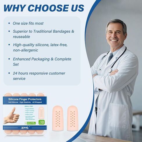 واقيات جل للأصابع مع فتحات هوائية، أغطية أصابع من السيليكون، أغطية وأغطية لحماية أطراف الأصابع، مثالية للزناد، والتهاب المفاصل، والتشقق، والبثور، والكالس، والأظافر وتخفيف الألم (عاري، متوسط، 10 قطع) in Kuwait