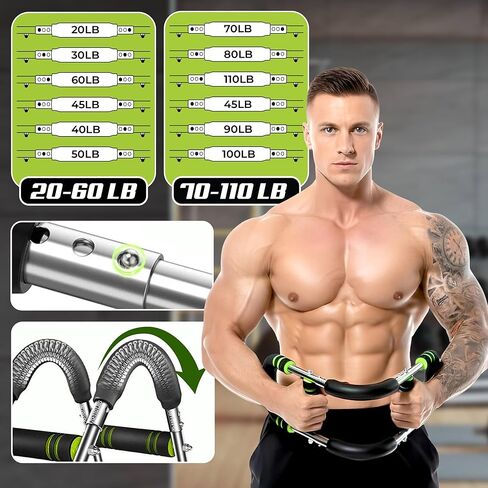 Twister Arm Trainer, Adjustable 12 Resistance Levels, 20-110 Lbs with 4-Springs, Twister Arm Workout Bar for Upper Body Exerciser and Chest Workout Equipment, Portable Home Gym Chest Trainer in Saudi Arabia