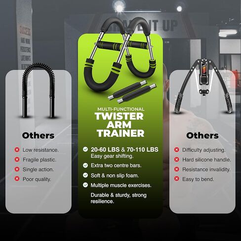 Twister Arm Trainer, Adjustable 12 Resistance Levels, 20-110 Lbs with 4-Springs, Twister Arm Workout Bar for Upper Body Exerciser and Chest Workout Equipment, Portable Home Gym Chest Trainer in Saudi Arabia