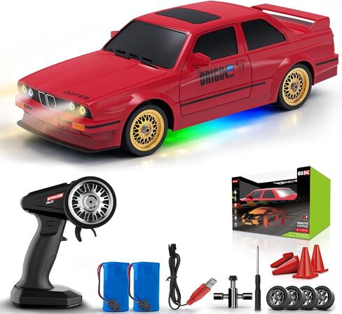 RC Drift Car 2.4GHz 1:16 Scale 4WD 30KM/H High Speed Remote Control Cars Vehicle with LED Lights 2Pcs Rechargeable Batteries Drifting Tires Racing Sport Toy Cars for Adults Boys Girls Kids Gift in Kuwait