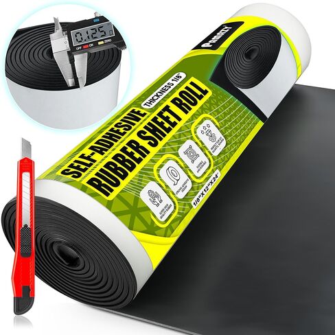 [1/8" Thickness] Solid Neoprene Rubber Sheet Roll 12IN x 24IN Long with Adhesive Backing (Including Utility Knife), Heavy Duty Self Rubber Seal Strips Roll for DIY Gaskets, Flooring, Seals in Kuwait
