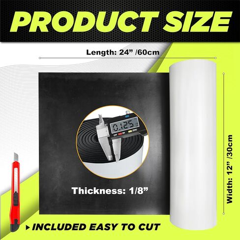 [1/8" Thickness] Solid Neoprene Rubber Sheet Roll 12IN x 24IN Long with Adhesive Backing (Including Utility Knife), Heavy Duty Self Rubber Seal Strips Roll for DIY Gaskets, Flooring, Seals in Kuwait