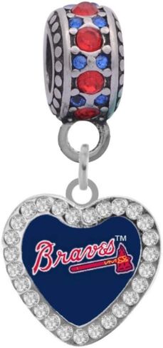 Atlanta Braves Crystal Heart Charm Compatible With Pandora Style Bracelets. Can also be worn as a necklace. in Kuwait