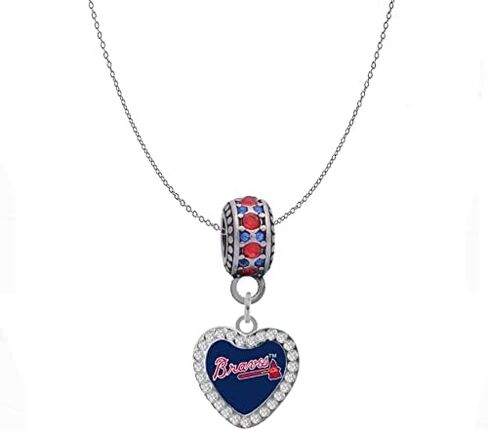 Atlanta Braves Crystal Heart Charm Compatible With Pandora Style Bracelets. Can also be worn as a necklace. in Kuwait