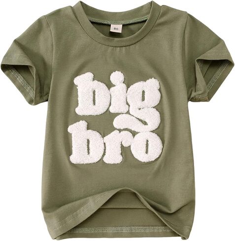 Big Brother Shirt Toddler Baby Boy Big Bro Chenille Patch Letter Print T-Shirt Big Brother Announcement Tees Tops in Kuwait