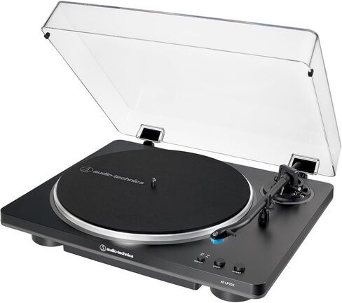 قرص دوار أوتوماتيكي بالكامل بحزام من Audio-Technica AT-LP70X-BG، حزمة سوداء/فضية مع مكبرات صوت على رف الكتب AT-SP3X وحزمة حماية لمدة 26 شهرًا من Deco Gear CPS (Beach-CPS- 26500) in Saudi Arabia
