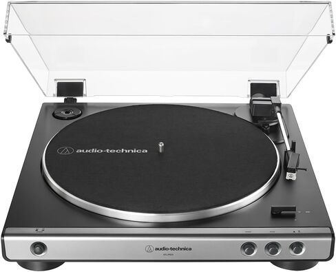 Audio-Technica AT-LP60X-GM Fully Automatic Belt-Drive Turntable 33-1/3 & 45 RPM -Gunmetal/Black Bundle with AT-SP3X Bookshelf Speakers and Deco Gear CPS 26 Month Protection Pack (Beach-CPS- 26500) in Saudi Arabia