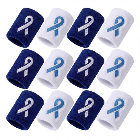 Ramede 12 Pcs Colon Cancer Awareness Wristbands, Blue Ribbon Embroidery Sweatbands Sport Wristbands for Charity Events, Fundraising Walk, Awareness Campaign Accessories, Fit Colorectal Prostate Cancer in Saudi Arabia