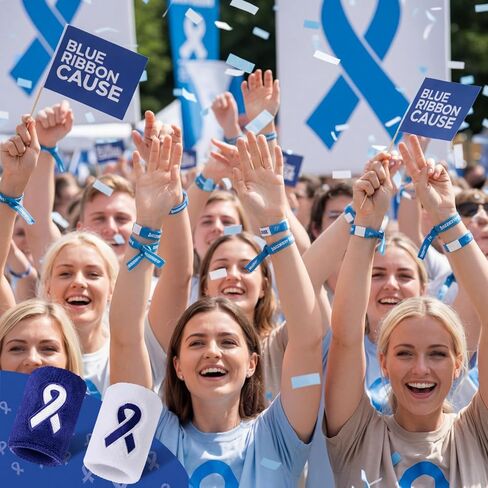 Ramede 12 Pcs Colon Cancer Awareness Wristbands, Blue Ribbon Embroidery Sweatbands Sport Wristbands for Charity Events, Fundraising Walk, Awareness Campaign Accessories, Fit Colorectal Prostate Cancer in Saudi Arabia