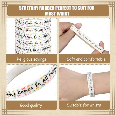 Teyva Daily 100 Pcs 8'' Multi Colored Cancer Awareness Silicone Bracelet Bulk Hope Comes in All Colors Silicone Wristband for Patients Family Friend Gifts Marathon Events Supplies in Saudi Arabia