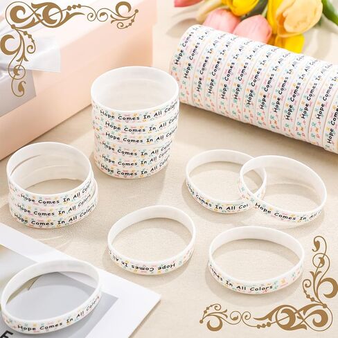 Teyva Daily 100 Pcs 8'' Multi Colored Cancer Awareness Silicone Bracelet Bulk Hope Comes in All Colors Silicone Wristband for Patients Family Friend Gifts Marathon Events Supplies in Saudi Arabia