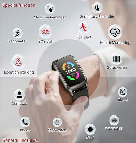 Medical Life Alert Bracelet for Senior Women and Men - Wearable Adult Fall Detection, GPS Tracker Watch, and Emergency Call Button for Alzheimer Patients - Personal Elderly Assistance Systems for Home in Saudi Arabia